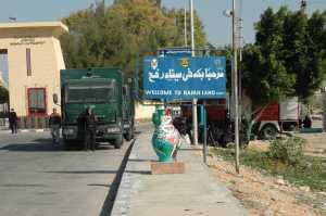 The photo they did not want us to take. Riot police waiting by Rafah gate.